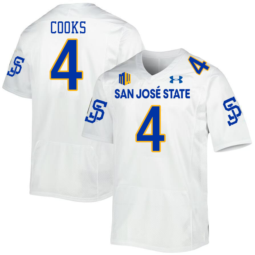 #4 Elijah Cooks SJSU Jersey,San Jose State Spartans Football Jersey College Uniforms-White